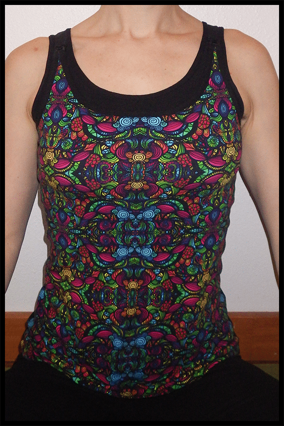 Activewear from 5 Out Of 4 Patterns Versatility tank with nursing option and Knitorious Fabrics.