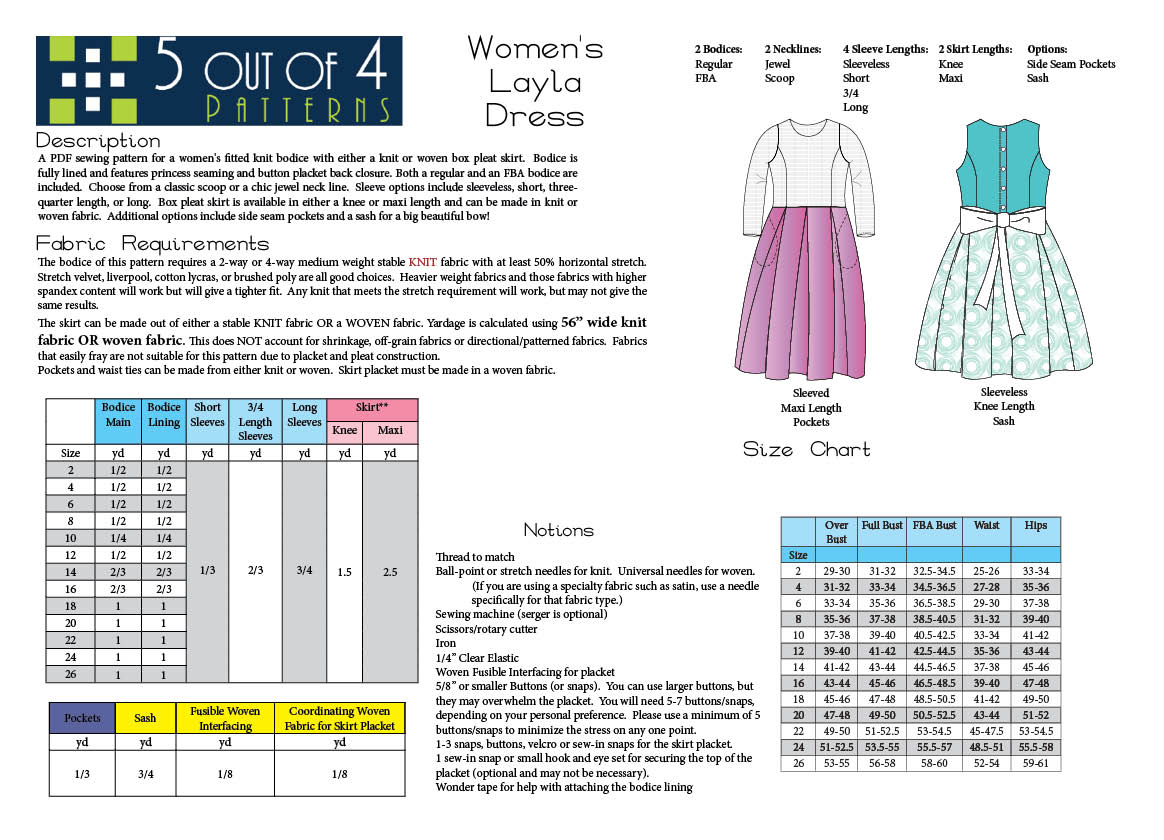 Women's Layla Dress PDF Sewing Pattern Princess Box Pleats