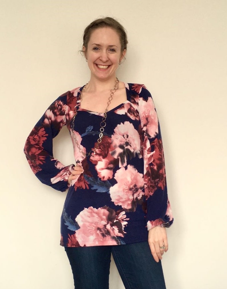 A photo of a finished Pamela Top, Tunic, and Dress.