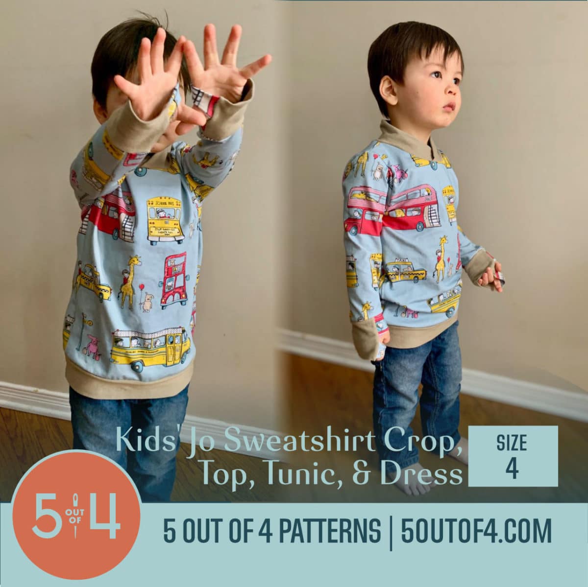Kids' Jo Sweatshirt Crop, Top, Tunic, and Dress - 5 out of 4 Patterns