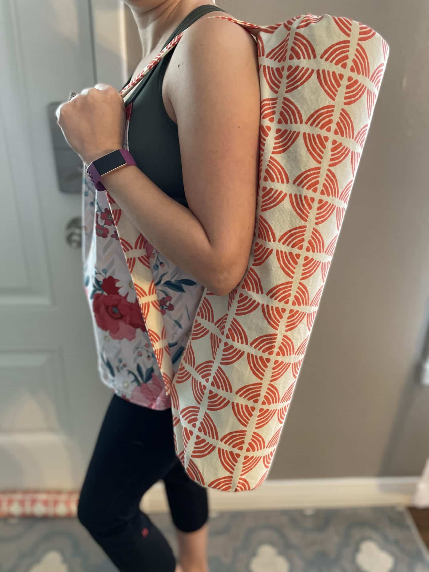 Large Symmetric Pattern Printed Cotton Canvas Yoga Cross Bag